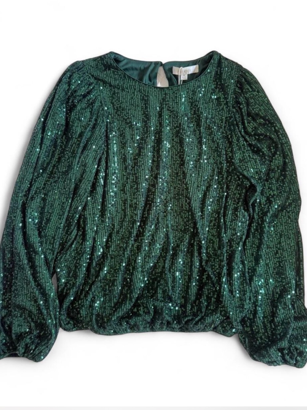Anthropologie Flat White Dark Green Sequin Blouse NWT Size Medium